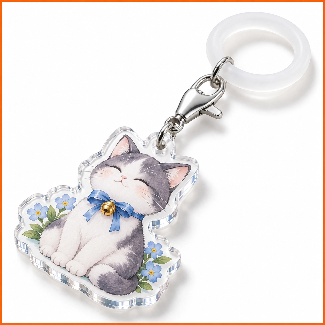 推し色で選べるめじるしキーホルダー用シリコンリング全9色のラインナップ（クリア、ブラック、レッド、オレンジ、ピンク、イエロー、ミントグリーン、ライトブルー、パープル）