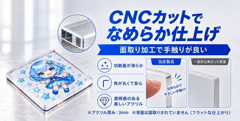 ホットモバイリーのアクリルマグネットはなめらかな触り心地のCNCカットを採用！