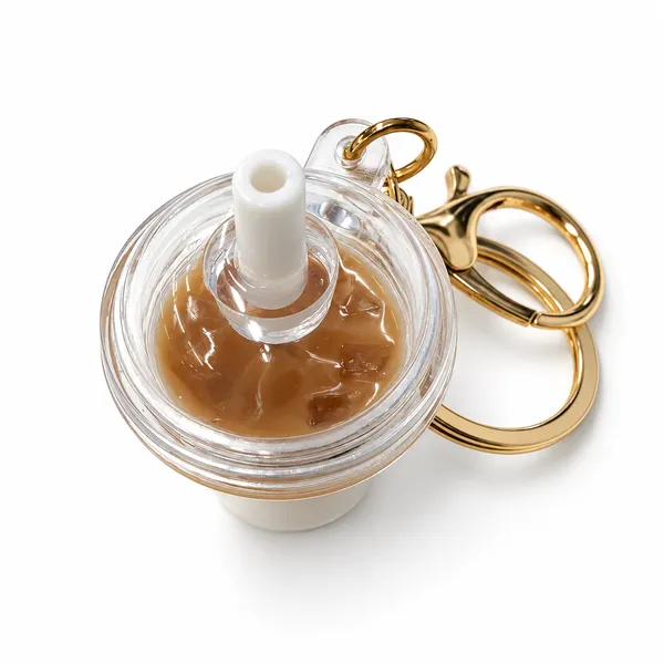 上から見たアイスカフェラテのミニチュアドリンクキーホルダー